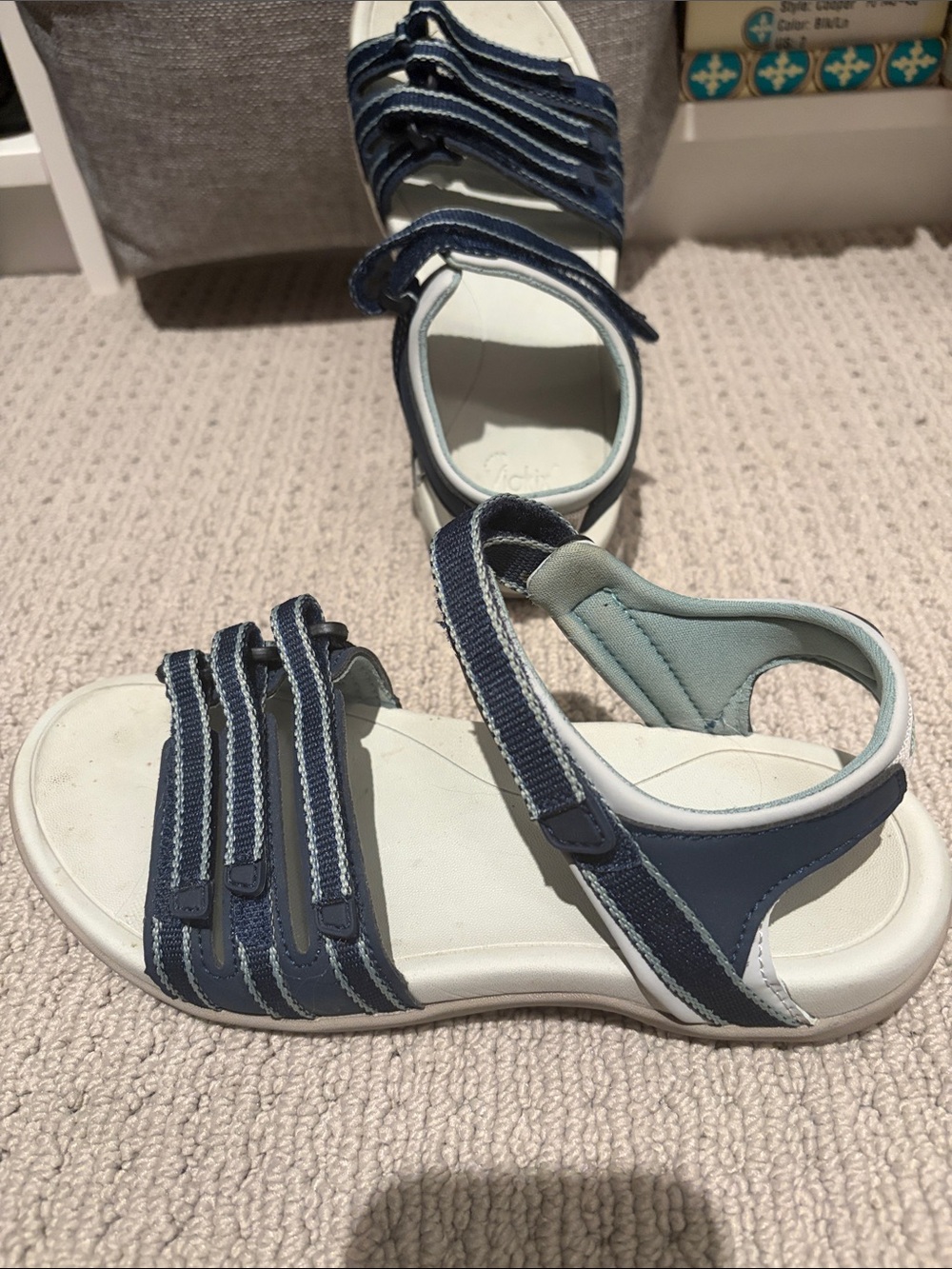 Women’s Comfort Strap Sandals in Navy and White